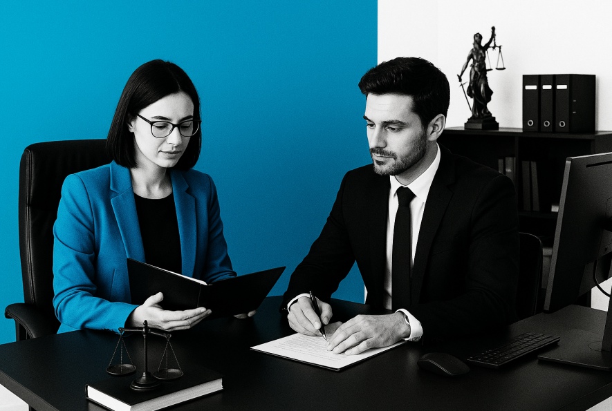 Modern legal advisors office scene